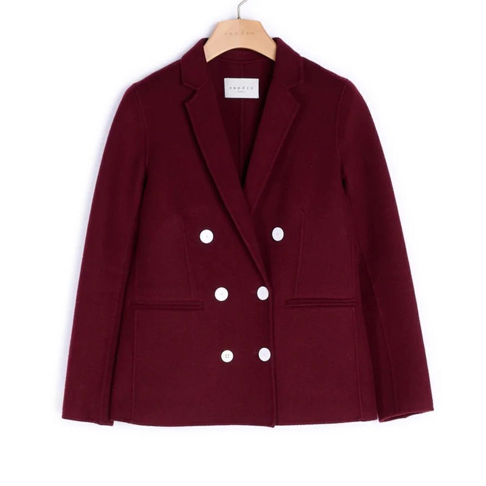 SANDRO Vania Double-Breasted Jacket Women’s Burgundy Wool Sz 38 NWT Retail $695